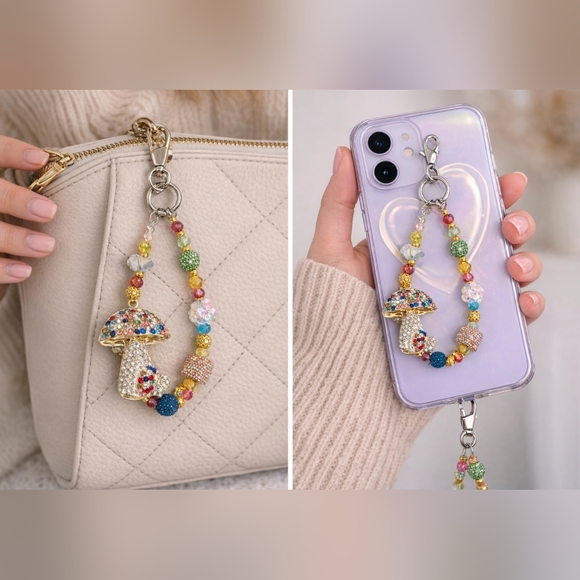 “Colorful Beaded Mushroom Bag Charm / Purse Charm / Handbag Accessory” - Picture 7 of 7